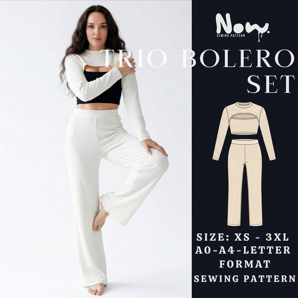 Trio Bolero Set Sewing Pattern PDF | 3 Piece Loungewear Set | Easy Beginner Sewing | XS–3XL | A4 A0 US Letter