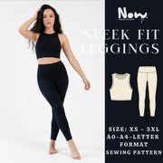 Sleek Fit Leggings Pattern PDF | Sport Leggings Sewing Pattern | High Rise Yoga Pants | A4 A0 US Letter | XS-3XL