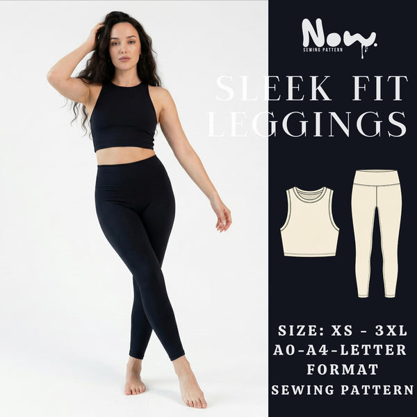 Sleek Fit Leggings Pattern PDF | Sport Leggings Sewing Pattern | High Rise Yoga Pants | A4 A0 US Letter | XS-3XL