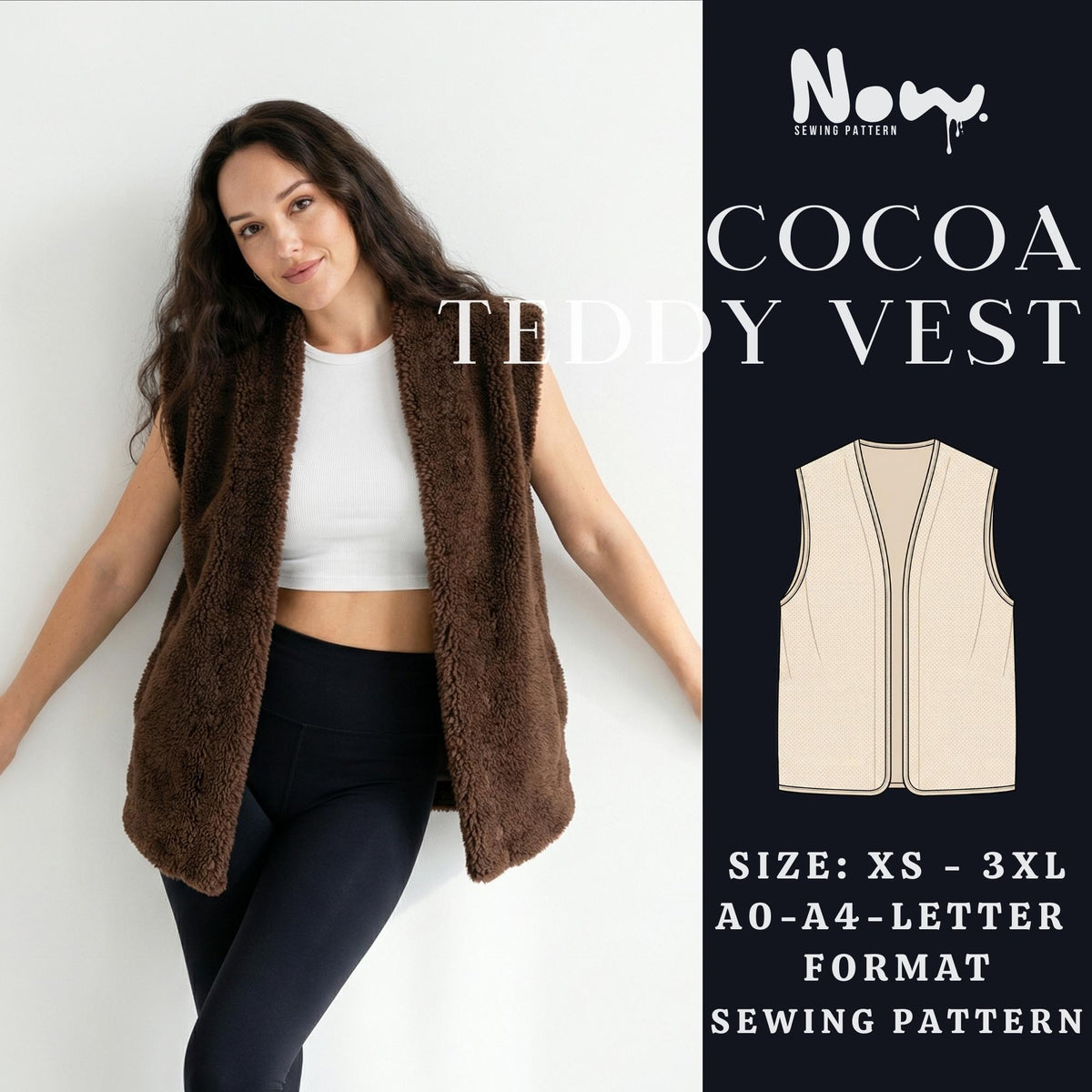 Cocoa Teddy Vest PDF Sewing Pattern | Sherpa Fleece Vest Pattern | A4 A0 US Letter | XS to 3XL | Digital Download | Sewing Template