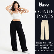 Palazzo Lounge Pants PDF Sewing Pattern | High Waist Wide Leg Pants | Elastic Waist Loungewear Trousers | A4 A0 US Letter | XS-3XL
