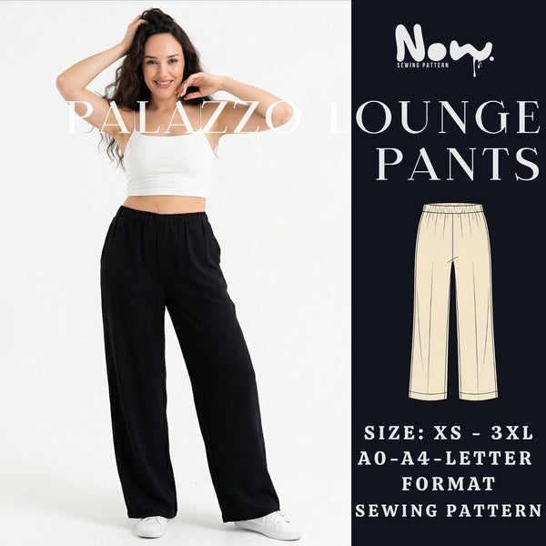 Palazzo Lounge Pants PDF Sewing Pattern | High Waist Wide Leg Pants | Elastic Waist Loungewear Trousers | A4 A0 US Letter | XS-3XL
