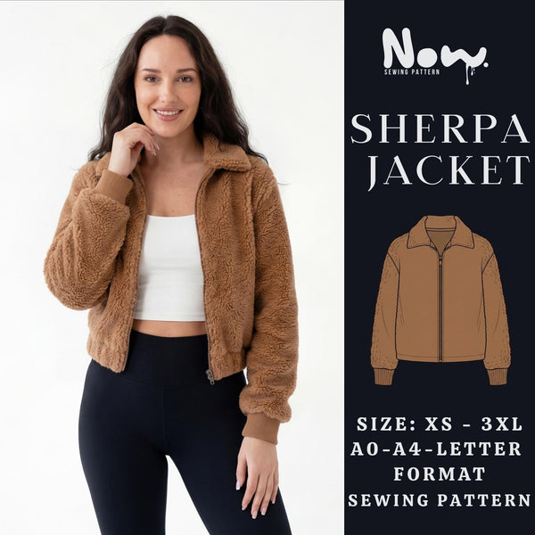 Sherpa Jacket Sewing Pattern | Zip Up Fleece Jacket PDF | Cropped Outerwear Pattern | XS-3XL